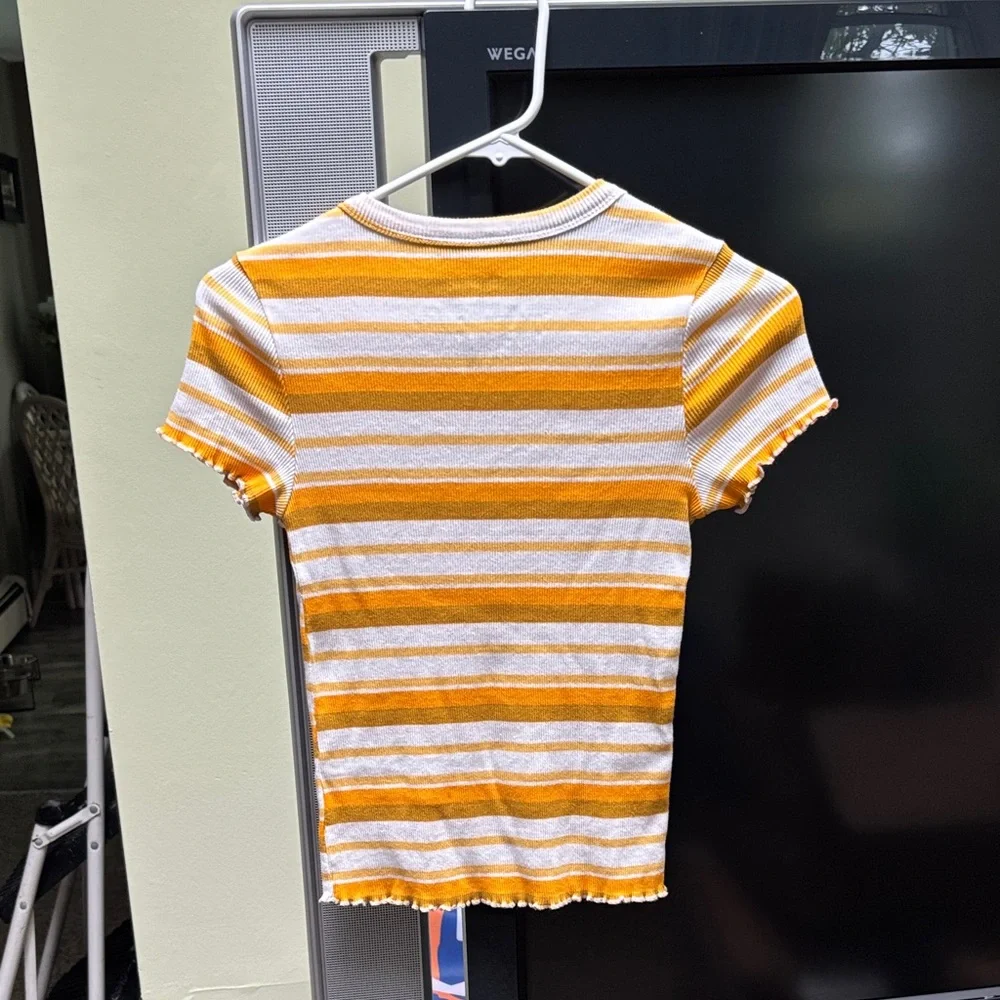 Peanuts Yellow & White Striped Woodstock Tee Sz Girls Medium EUC